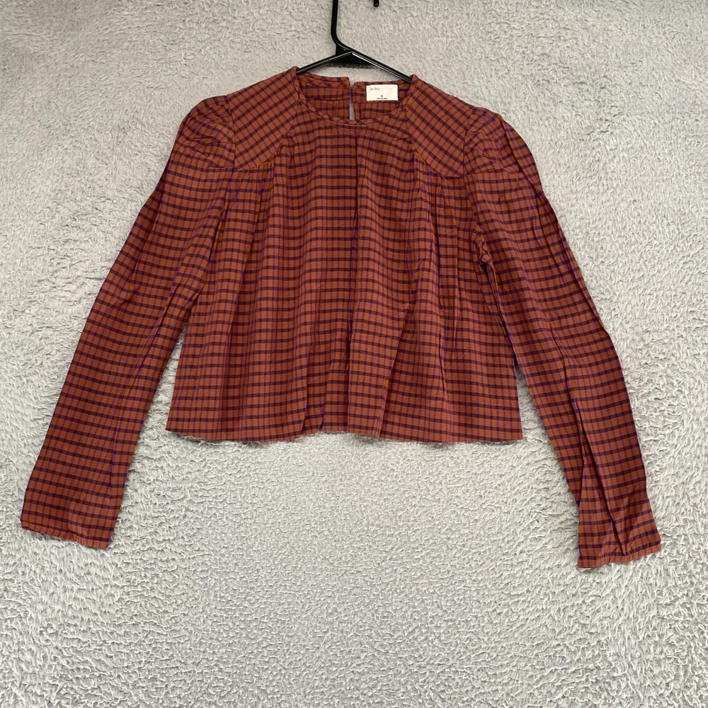 Le Fou Wilfred Plaid Blouse Womens XS Orange Cropped‎ Long Sleeve Aritzia Work